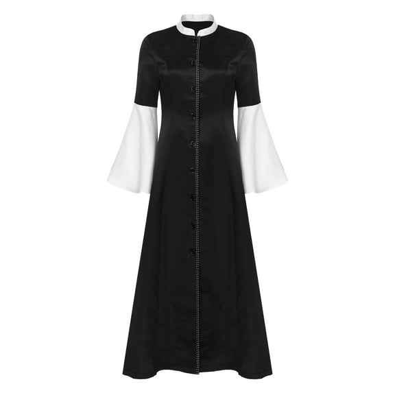 iiniim Women's Rhinestones Trim Clergy Church Choir Robe Button Loose Maxi Dress Priest Pulpit Robes Ivory M