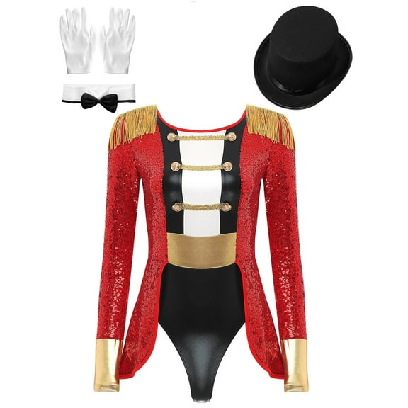 iiniim Women's Ringmaster Circus Ring Leader Outfit Master Lion Tamer Fancy Dress Bodysuit Red S
