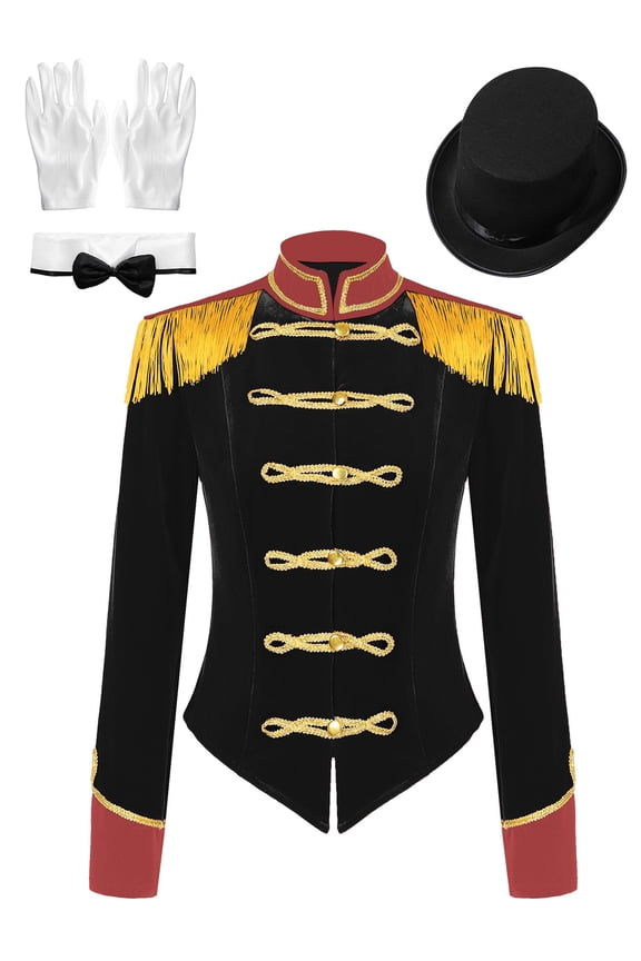 Women's Ringmaster Costume Velvet Showman Cosplay Tassel Victorian Jacket Stage Shows Outfits Black S