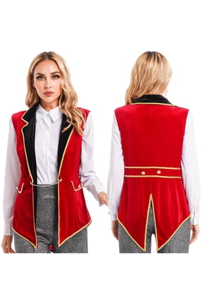 Women's Circus Ringmaster Vest Costume Rave Festival Lion Tamer Role Play Outfit Swallow-Tailed Balzer Jacket Red S