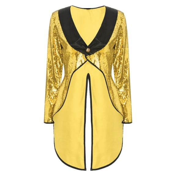 iiniim Women's Sequin Ringmaster Cosplay Circus Show Blazer Jacket Uniform Victorian Tailcoat Gold S