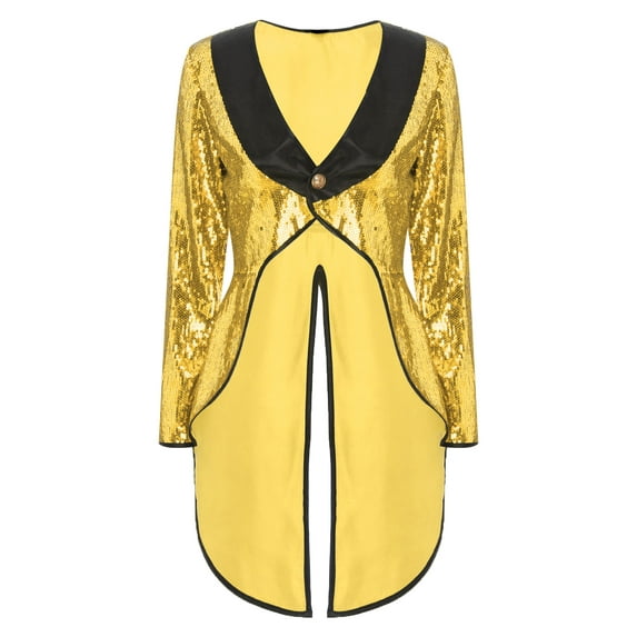 iiniim Women's Sequin Ringmaster Cosplay Circus Show Blazer Jacket Uniform Victorian Tailcoat Gold XXL