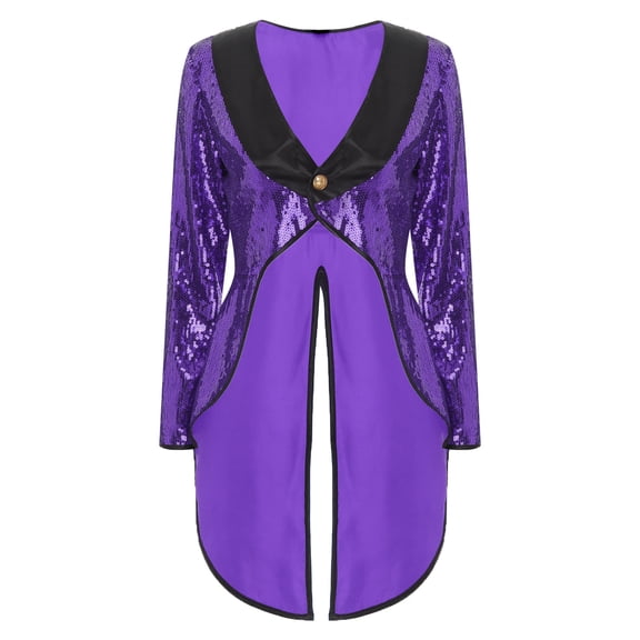 iiniim Women's Sequin Ringmaster Cosplay Circus Show Blazer Jacket Uniform Victorian Tailcoat Purple 3XL