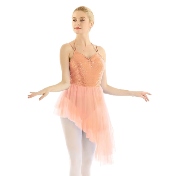 iiniim Women's Sequined Camisole Leotard High Low Ballet Tutu Dress Dance Wear Costumes