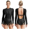 thumbnail image 1 of iiniim Women's Sequins Lyrical Latin Dance Dress Mesh Leotard Tassel Ballroom Salsa Party Costume Black 14, 1 of 6