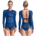 thumbnail image 1 of iiniim Women's Sequins Lyrical Latin Dance Dress Mesh Leotard Tassel Ballroom Salsa Party Costume Navy Blue 14, 1 of 6