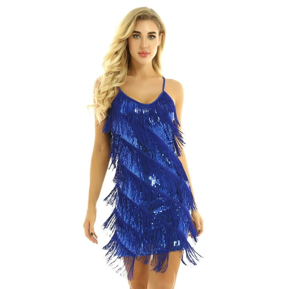 iiniim Women's Sequins Tassel Fringe Flapper Dance Dresses Ballroom Salsa Cha Cha Dress