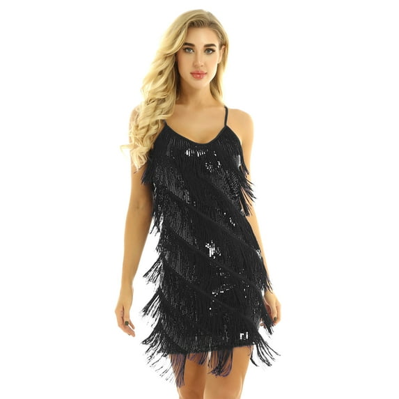 iiniim Women's Sequins Tassel Fringe Flapper Dance Dresses Ballroom Salsa Cha Cha Dress