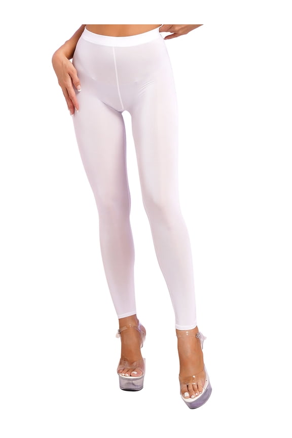 Women's Sheer Footless Legging Yoga Pants Naughty Long Trousers Stretchy Tights White L
