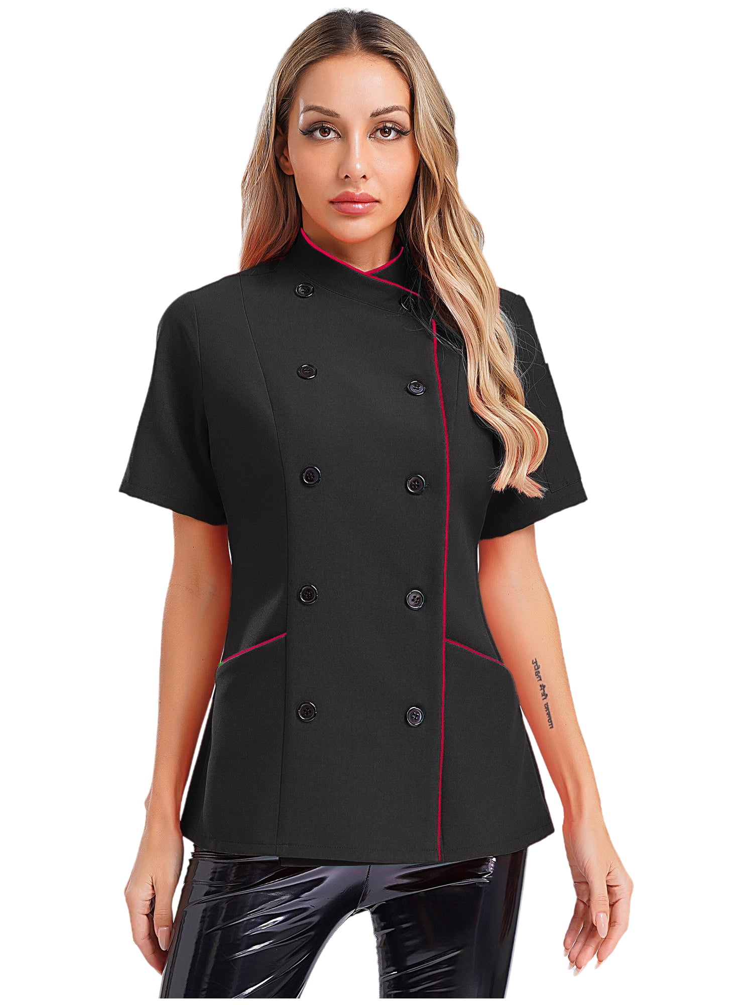 iiniim Chef Jacket for Women Solid Color Short Sleeve Chef Coat ...