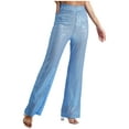 thumbnail image 1 of iiniim Women's Sparkly Sequin High Wasit Pants Straight Wide Leg Trousers for Club Party Light Blue L, 1 of 7