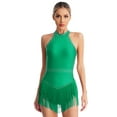 thumbnail image 1 of iiniim Women's Tassel Dance Dress Halter Neck Fringed Latin Ballroom Rumba Salsa Green XL, 1 of 7
