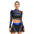 thumbnail image 1 of iiniim Womens 2 Piece Long Sleeve Cheerleading Outfits Crop Tops With Dance Skirt For Rave Dancewear Royal Blue L, 1 of 7
