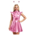 thumbnail image 1 of iiniim Womens Alien Costume 2 Piece Cosplay Outfits Shiny Metallic A-line Dress with Headwear Pink S, 1 of 7