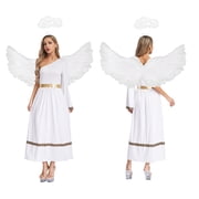 iiniim Womens Angel One Shoulder Tunic Dress with Feather Wings Angel Headwear for Halloween White L