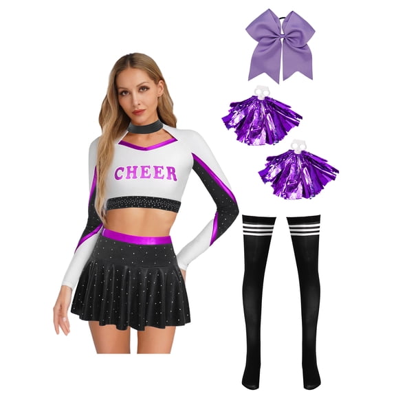 iiniim Womens Cheer Leader Costumes Set Schoolgirl Cheerleading Cosplay Halloween Party Uniform Purple S