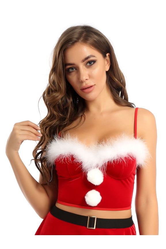 Womens Christmas Costume Adjustable Spaghetti Strap Bra Underwired Bustier Corset
