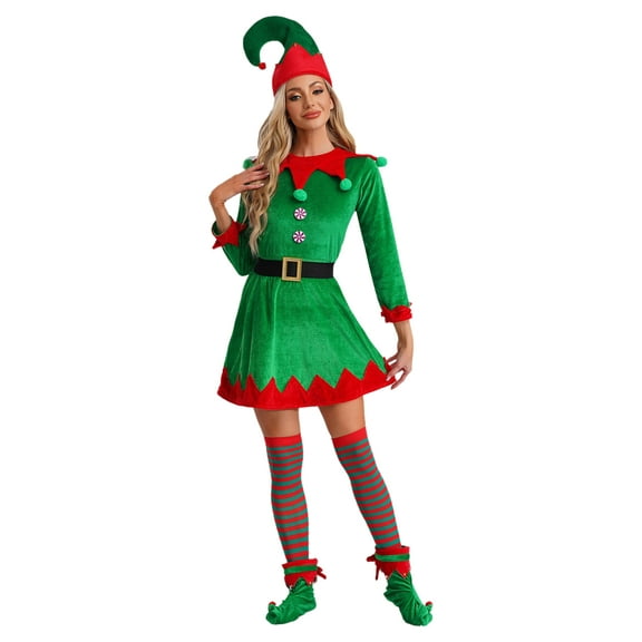iiniim Womens Christmas Halloween Elf Xmas Holiday Party Fancy Dress Up Green M
