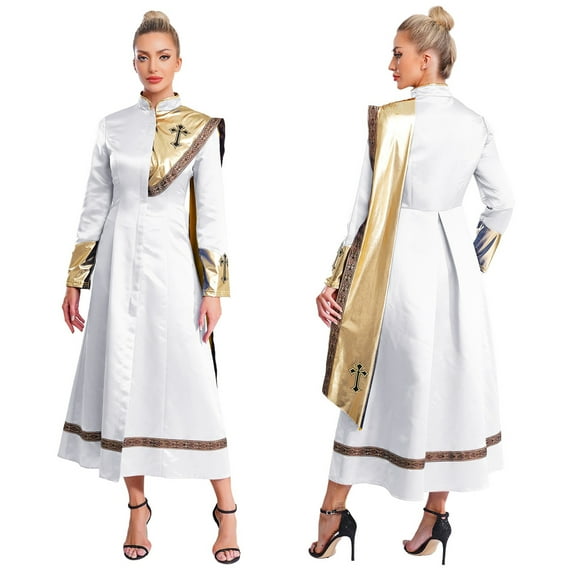 iiniim Womens Church Clergy Priest Robe Gown Long Sleeves Clergy Maxi Dress Pulpit Ress Outfits White L