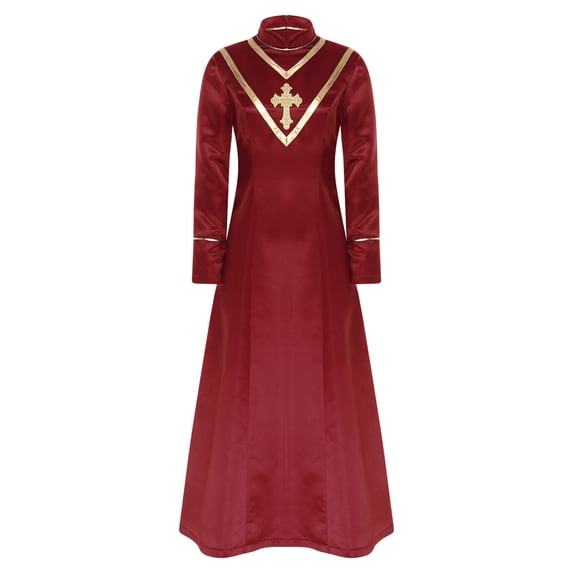 iiniim Womens Church Robe Gown Priest Long Sleeves Maxi Dress Halloween Costumes Burgundy M