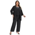 thumbnail image 1 of iiniim Womens Elegant Wedding Guest Pants Suit 3 Piece Set Formal Chiffon Lace Evening Party Size S-5XL Black M, 1 of 7