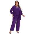 thumbnail image 1 of iiniim Womens Elegant Wedding Guest Pants Suit 3 Piece Set Formal Chiffon Lace Evening Party Size S-5XL Purple 4XL, 1 of 7