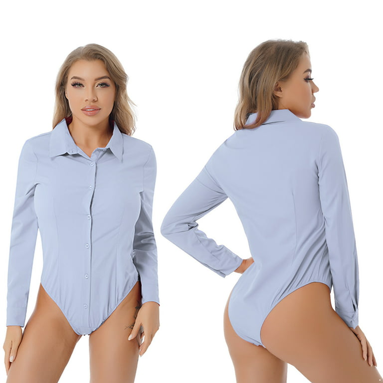 iiniim Womens Essential Long Sleeve Button Down Easy Care Work Office  Blouse Shirts Bodysuit