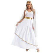 iiniim Womens Greek Roman Prince Goddness Costume Grecian Queen Toga Robe Halloween Fancy Dress White S