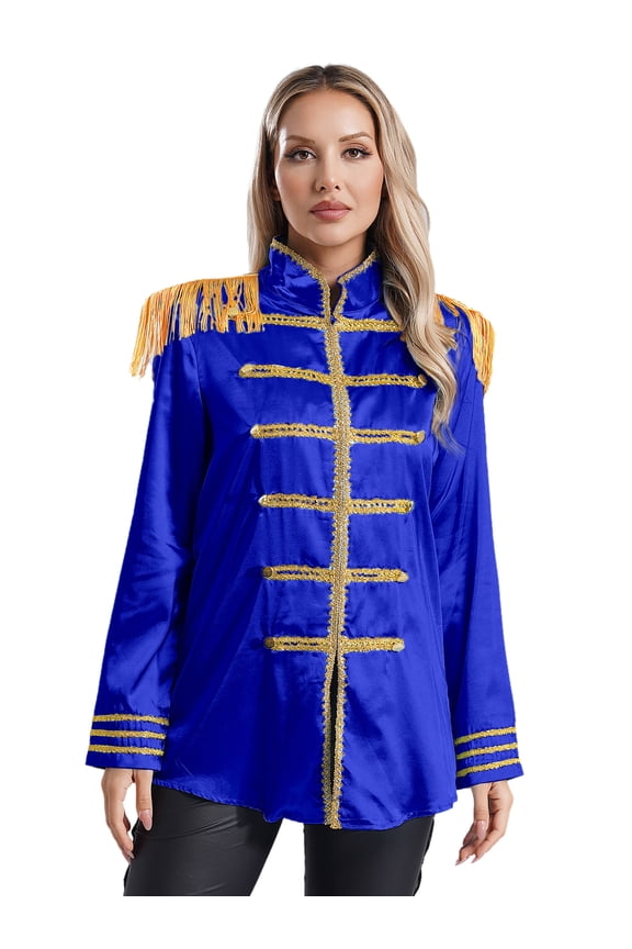 Womens Halloween 1960s British Pop-Star Rock Band Musician Cosplay Jacket Royal Blue S