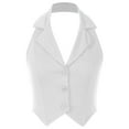 thumbnail image 1 of iiniim Womens Halter Sleeveless Backless Suit Waistcoat Notch Lapel Single Breasted Crop Vest Top White L, 1 of 7
