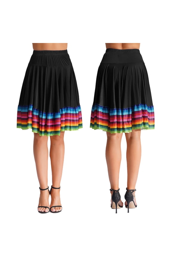 Womens Long Full Circle Folklorico Dance Skirts Spanish Bull Folkloric Mexican Flamenco Performance Black 55cm 5XL