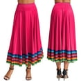 thumbnail image 1 of iiniim Womens Long Full Circle Folklorico Dance Skirts Spanish Bull Folkloric Mexican Flamenco Performance Hot Pink 87cm L, 1 of 7