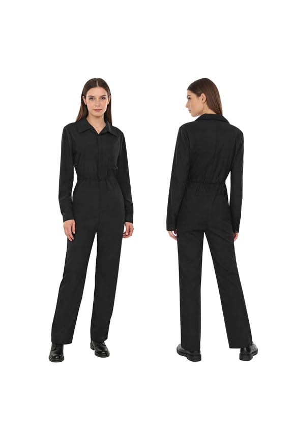 Womens Long Sleeve Coverall Mechanic Uniform Workwear Boiler Suit Overalls Loose Fit Jumpsuit Rompers Black S