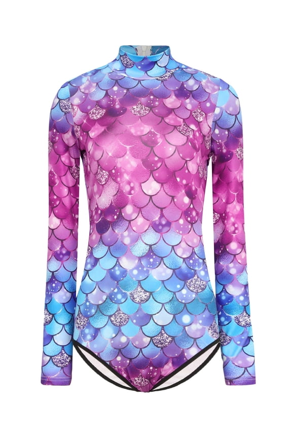 Womens Long Sleeve Rash Guard Swimming UPF 50+ Sun Protection Hawaii Surfing One Piece Blue&Purple M