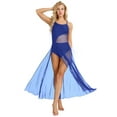 thumbnail image 1 of iiniim Womens Lyrical Asymmetrical Mesh Split Dress Spaghetti Strap Leotard Dress Ballet Dance Costumes, 1 of 7