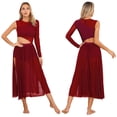 thumbnail image 1 of iiniim Womens Lyrical Costume Side Split Sheer Mesh Dress One Sleeve Cutout Leotard Modern Dancewear Burgundy XXL, 1 of 7