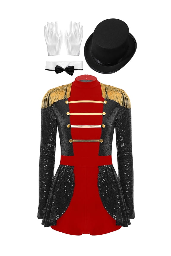 Womens Ringmaster Costume Circus Ring Leader Outfit Master Lion Tamer Fancy Bodysuit Black S