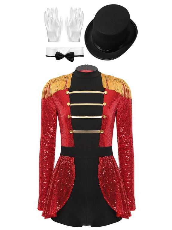 Womens Ringmaster Costume Circus Ring Leader Outfit Master Lion Tamer Fancy Bodysuit Red M