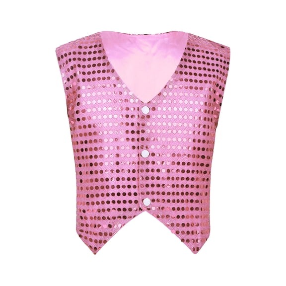 iiniim Womens Sequin Vest Shiny Dance Vest Slim Fit V-Neck Party Sleeveless Jacket Waistcoat Pink 170