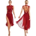 thumbnail image 1 of iiniim Womens Sequins Lyrical Dance Sleeveless Mesh Tulle Leotard Dress Modern Contemporary Dancewear A Burgundy S, 1 of 7