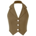 thumbnail image 1 of iiniim Womens Sexy Halter Sleeveless Backless Suit Waistcoat Notch Lapel Single Breasted Crop Vest Top Khaki L, 1 of 7