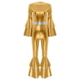 thumbnail image 1 of iiniim Womens Shiny Dance Jumpsuit Flare Sleeve Unitard Outfit Disco Club Party Gold XL, 1 of 7