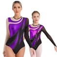 thumbnail image 1 of iiniim Womens Shiny Gymnastics Leotard Metallic Contrast Color Long Sleeve Bodysuit Performance Purple S, 1 of 7