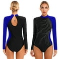 thumbnail image 1 of iiniim Womens Shiny Metallic Rhinestone Leotard Long Sleeve Mock Neck Bodysuit, 1 of 7