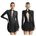 thumbnail image 1 of iiniim Womens Shiny Rhinestones Long Sleeve Figure Skating Dress Mock Neck Dance Performance Black XL, 1 of 7