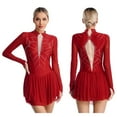 thumbnail image 1 of iiniim Womens Shiny Rhinestones Long Sleeve Figure Skating Dress Mock Neck Dance Performance Burgundy S, 1 of 7