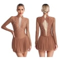thumbnail image 1 of iiniim Womens Shiny Rhinestones Long Sleeve Figure Skating Dress Mock Neck Dance Performance Dusty Pink XXL, 1 of 7