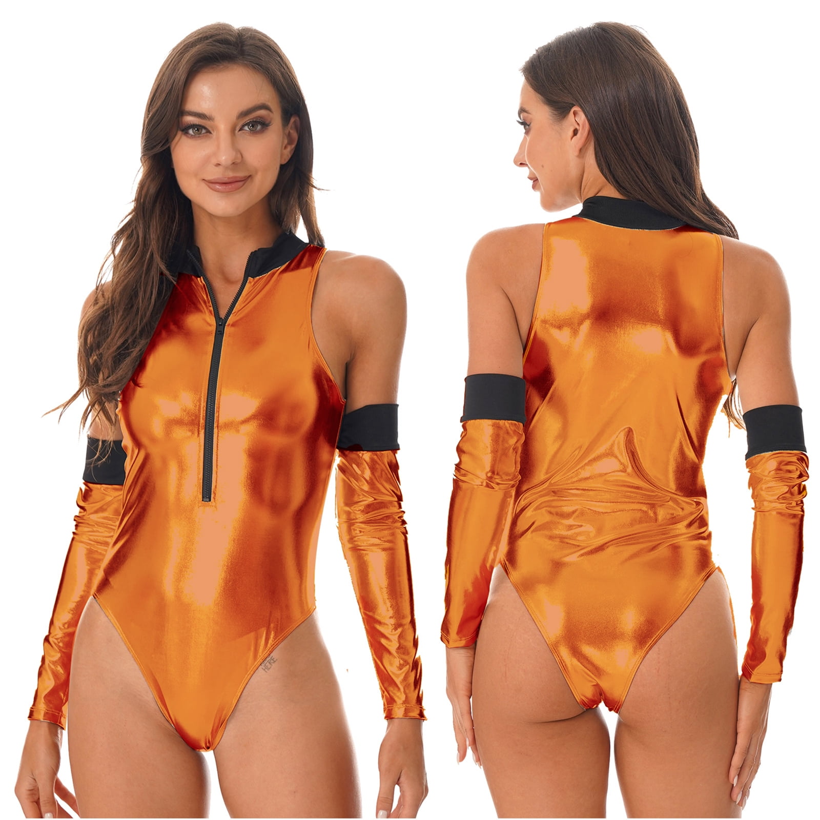 DPOIS Womens Shiny Metallic Bodysuit Astronaut Costume Colorful XL