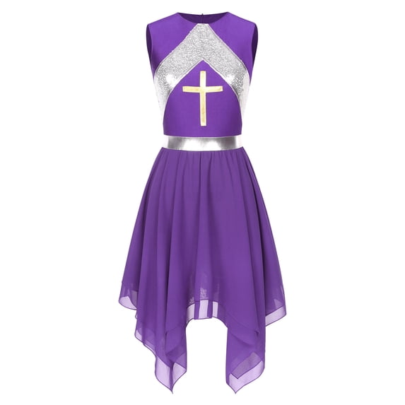 iiniim Womens Sleeveless Lyrical Praise Dress Overlays Liturgiacal Dancewear Worship Dance Garments Size S-XXL Purple XXL