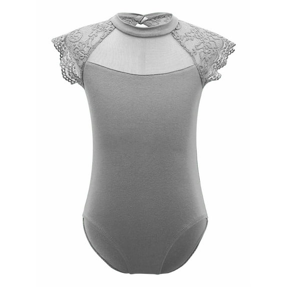 iiniim Youth Girls Gymnastics Leotard Floral Lace Ballet Dance Leotard Athletic Shirt Dancewear 5-16 A Grey 7-8